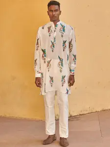 QB MEN Ethnic Motifs Printed Straight Silk Kurta