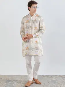 QB MEN Ethnic Motifs Printed Straight Silk Kurta