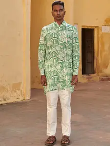 QB MEN Ethnic Motifs Printed Straight Silk Kurta