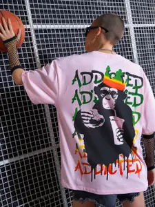 SASSAFRAS Graphic Printed Drop-Shoulder Oversized Pure Cotton T-shirt