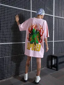 SASSAFRAS Pink Graphic Printed Pure Cotton Oversized T-Shirt Dress
