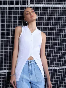 SASSAFRAS White V-Neck Sleeveless Top