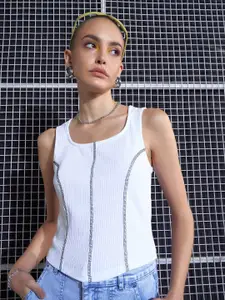 SASSAFRAS White Square Neck Tank Top