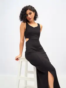 SASSAFRAS Black Cut-Out Midi Sheath Dress