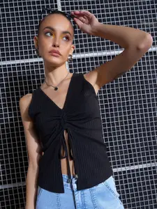 SASSAFRAS Black Lace-Up Crop Top
