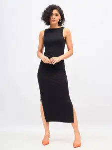 SASSAFRAS Black Bodycon Midi Dress