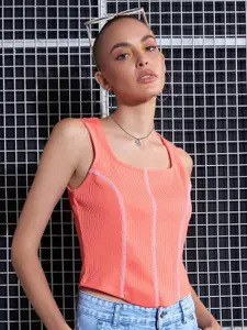 SASSAFRAS Peach-Coloured Square Neck Tank Top
