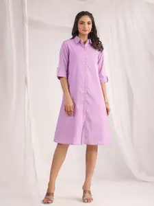 Janasya Self Design Shirt Style Dress