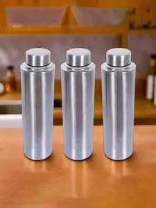 Kuber Industries Silver-Toned 3 Pieces Stainless Steel Single Wall Water Bottle 1.3L