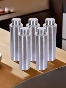 Kuber Industries Silver-Toned 5 Pieces Stainless Steel Single Wall Water Bottle 1.3L