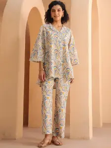 JISORA Printed Pure Cotton Top With Trousers