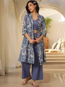 JISORA Cotton Top & Trousers With Shrug Co-Ords