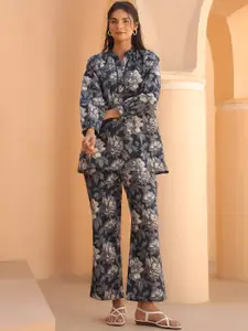 JISORA Floral Printed Pure Cotton Top & Trousers Co-Ords Set