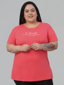 Trend Level Plus Size Round Neck Typography Cotton T-shirt