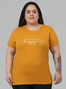 Trend Level Plus Size Round Neck Typography Printed Cotton T-shirt