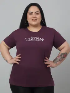 Trend Level Plus Size Round Neck Typography Printed Cotton T-shirt