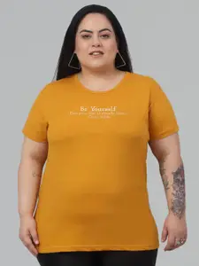 Trend Level Plus Size Typography Print Round Neck Cotton T-shirt