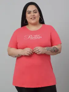 Trend Level Plus Size Typography Printed Pure Cotton T-shirt