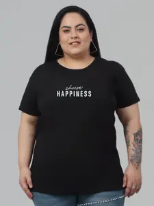 Trend Level Plus Size Typography Printed Round Neck Short Sleeves Cotton Casual T-shirt