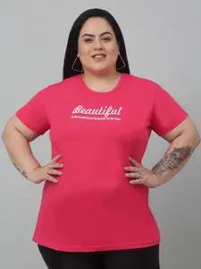 Trend Level Plus Size Typography Printed Pure Cotton T-shirt