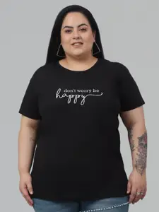 Trend Level Plus Size Typography Printed Cotton T-shirt