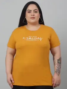 Trend Level Plus Size Round Neck Typography Printed Cotton T-shirt