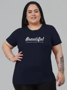 Trend Level Plus Size Typography Printed Cotton T-shirt