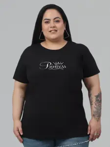 Trend Level Plus Size Typography Printed Pure Cotton T-shirt