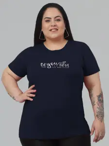 Trend Level Plus Size Typography Printed Cotton T-shirt