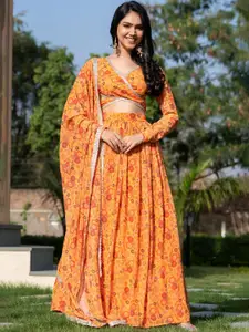 HOUSE OF JAMOTI Printed V-Neck Sequinned Ready to Wear Lehenga & Blouse With Dupatta