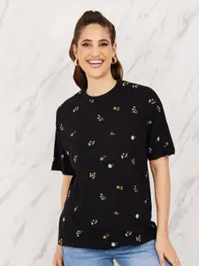Styli Oversized All Over Embroidered Round Neck Longline T-Shirt