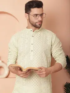 Jompers Paisley Embroidered Mandarin Collar Chikankari Kurta With Pyjamas