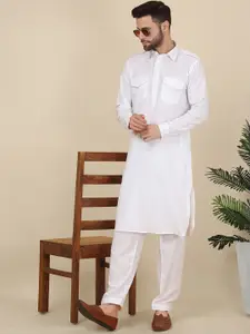KRAFT INDIA Shirt Collar Cuffed Sleeves Pure Cotton Pathani Kurta With Salwar