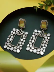 ATIBELLE Silver-Plated Square Mirror Drop Earrings