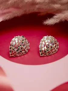 ATIBELLE Gold-Plated Stone Studded Leaf-Shaped Studs Earrings