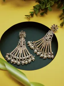 ATIBELLE Gold-Plated Classic Beaded & Stone Studded Drop Earrings