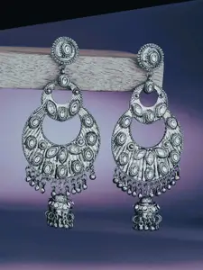 ATIBELLE Silver-Plated Stone Studded Classic Oxidised Drop Earrings