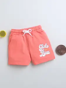 BUMZEE Girls Typography Printed Mid-Rise Cotton Shorts