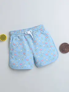 BUMZEE Girls Floral Printed Mid-Rise Cotton Shorts
