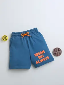 BUMZEE Boys Typography Printed Mid-Rise Cotton Shorts