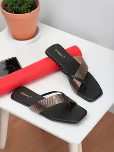 DressBerry Black Embellished Open Toe Flats