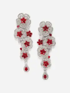 DressBerry Rhodium-Plated Floral Drop Earrings
