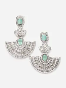 DressBerry Sea Green Rhodium-Plated AD Studded Geometric Chandbalis