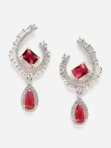 DressBerry Red Rhodium-Plated AD Contemporary Drop Earrings