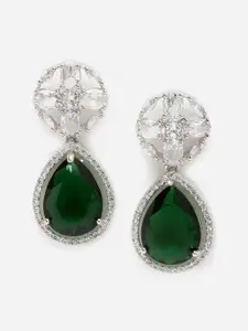 DressBerry Silver Toned American Diamond Rhodium Plated Drop Earrings