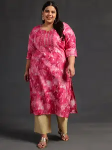 EXTRA LOVE BY LIBAS Plus Size Floral Printed Sequined Straight Kurta