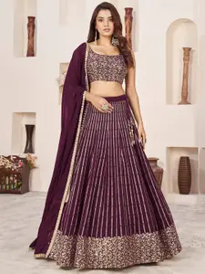FABPIXEL Embroidered Sequinned Semi-Stitched Lehenga & Unstitched Blouse With Dupatta
