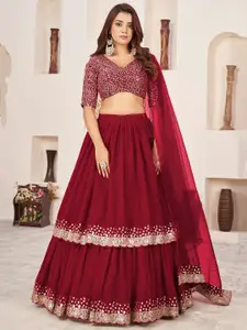 FABPIXEL Embroidered Sequinned Semi-Stitched Lehenga & Unstitched Blouse With Dupatta