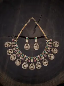 Kushal's Fashion Jewellery Gold-Plated Zircon-Studded Necklace & Earrings