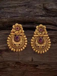 Kushal's Fashion Jewellery Gold Plated Artificial Stones Studded Classic Drop Earrings